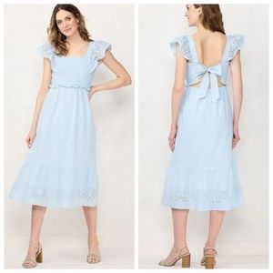 Lauren Conrad Blue Eyelet Midi Dress Size XS